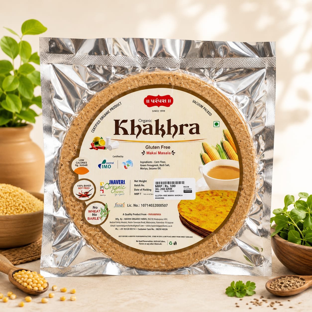 Gluten free makai masala khakhra Jhaveri